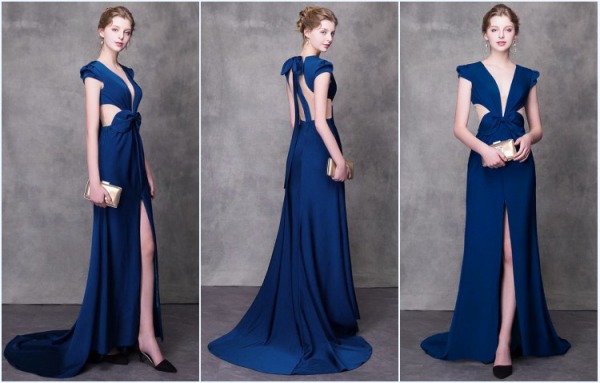 robe de soirée bleu fendue sexy sirène 2019