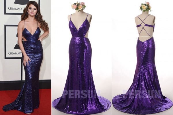 robe de soirée sequin longue sexy Selena Gomez